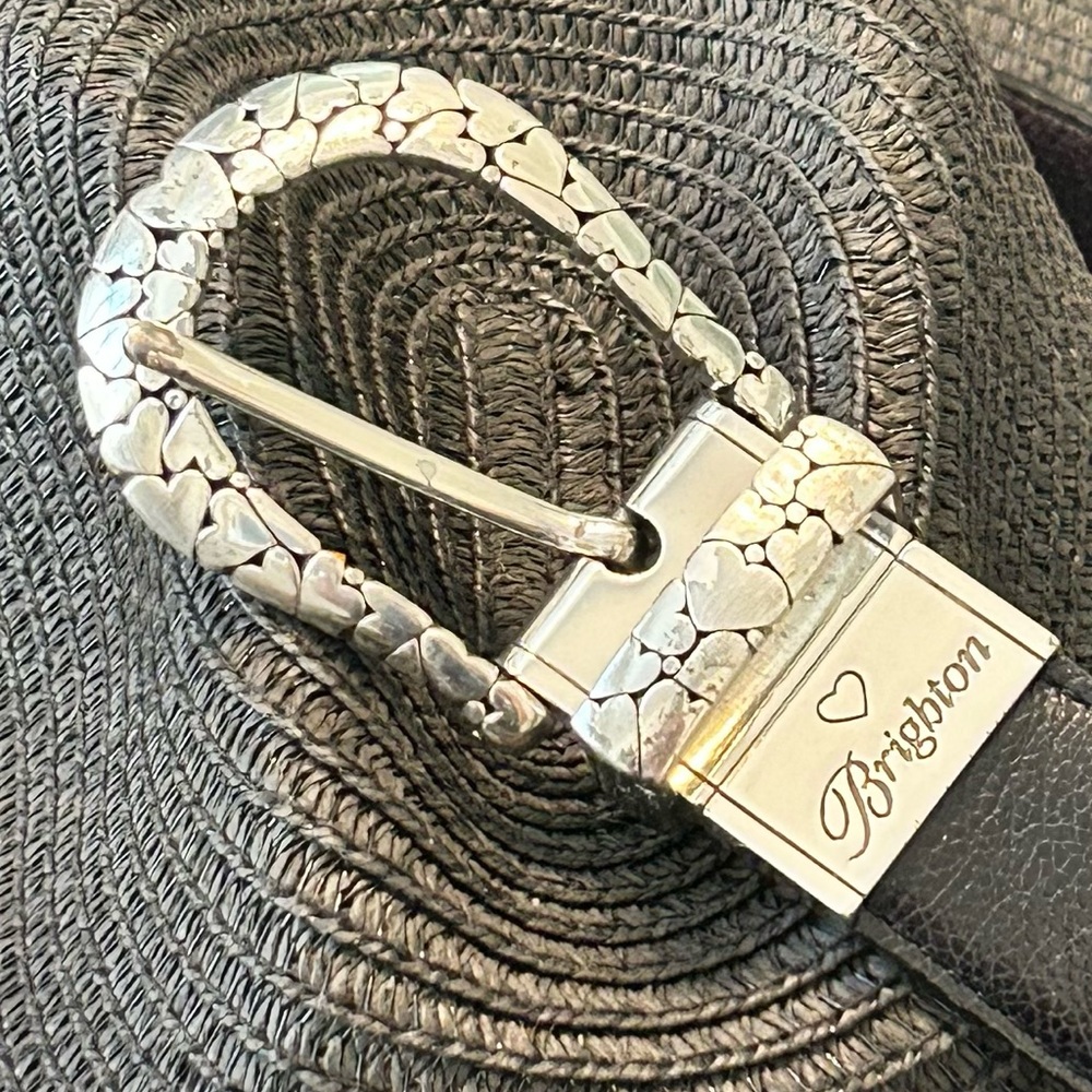 Brighton Silver Heart Buckle Black Leather Belt